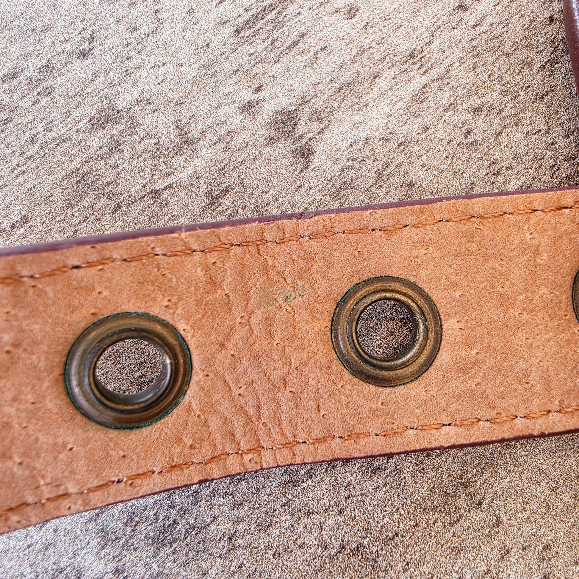 Inner leather and eyelet detail on Sass & Bide pony hair belt.