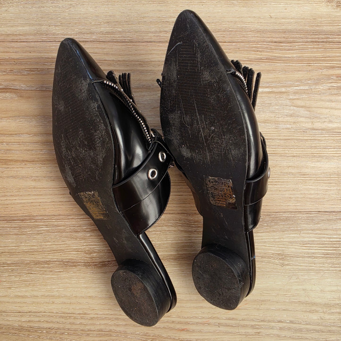 Outer sole condition of Sol Sana Sadie slides showing scuffing from wear