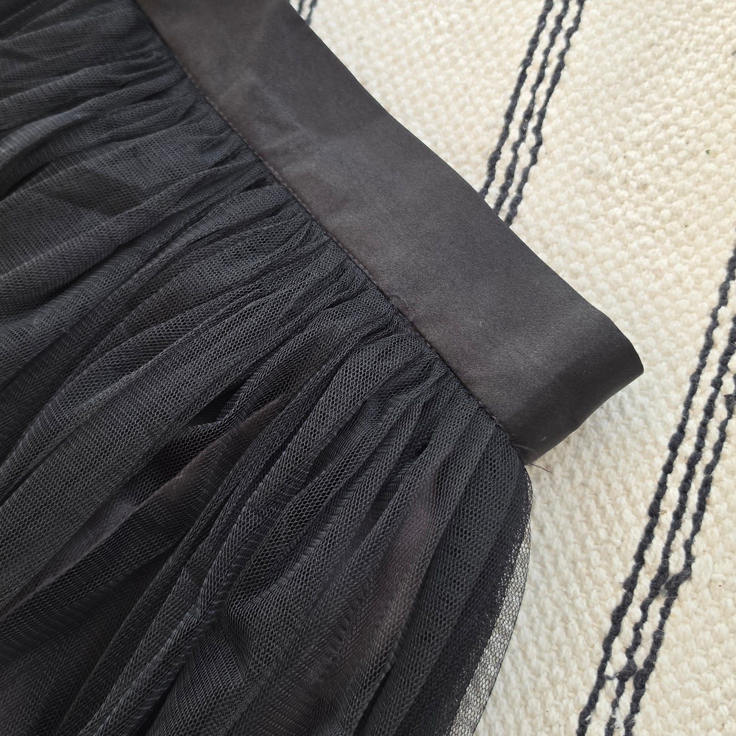 Close up of the satin waistband on the Style Workroon lack tulle skirt