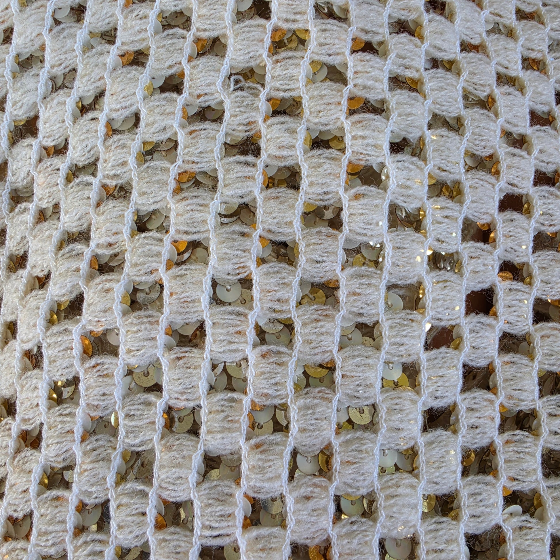 Image showing a close view of the lattice knit style on the vintage sequin jacket
